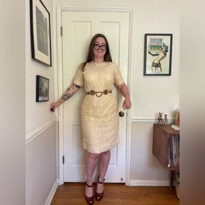 60s Vintage Cream Wiggle Dress